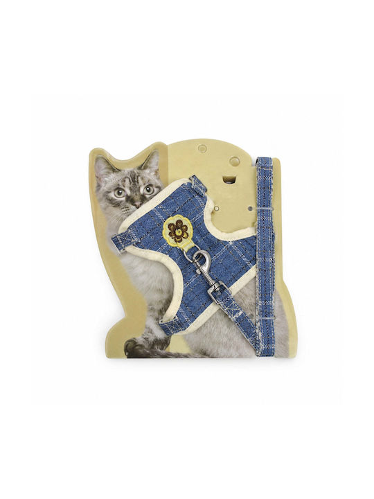 Adjustable Harness Cats Small Dogs Leash Checkered Pattern Blue