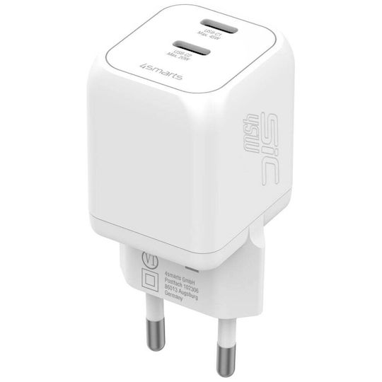 4Smarts Încărcător Fără Cablu cu 2 Porturi USB-C 45W Power Delivery Alb (PDPlug SiC)