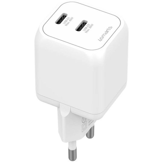 4Smarts Încărcător Fără Cablu cu 2 Porturi USB-C 45W Power Delivery Alb (PDPlug SiC)