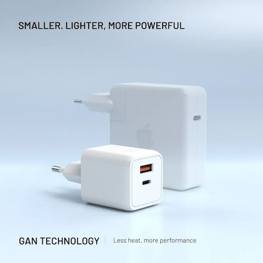 Fixed Încărcător Fără Cablu GaN cu Port USB-A și Port USB-C 45W Power Delivery Alb (Mini)