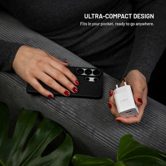 Fixed Încărcător Fără Cablu GaN cu Port USB-A și Port USB-C 45W Power Delivery Alb (Mini)