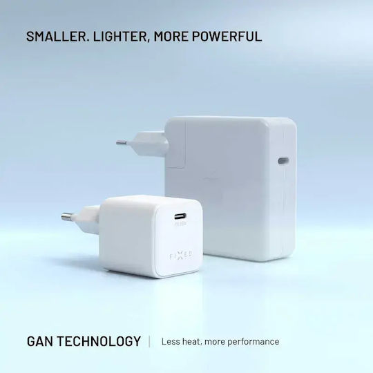 Fixed Încărcător GaN cu Port USB-C și Cablu USB-C - USB-C 65W Power Delivery Alb