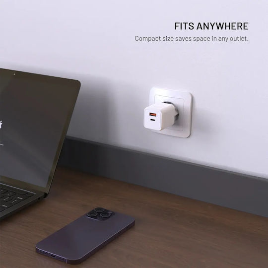 Fixed Încărcător Fără Cablu GaN cu Port USB-A și Port USB-C 45W Power Delivery Alb (Mini)