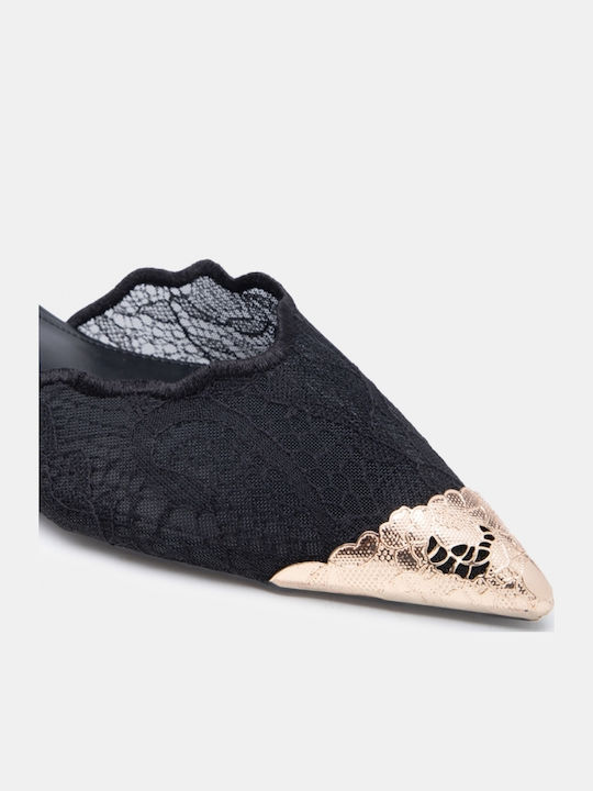Spitze Zehe Pumps mit Riemchen & Niedrigem Absatz Schwarz