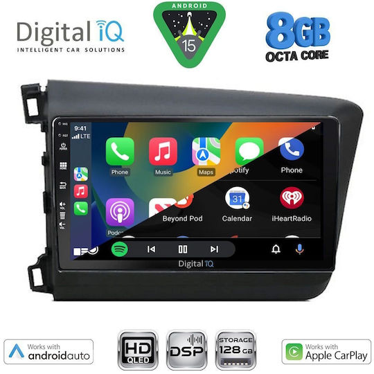 Digital IQ Auto-Audiosystem für Honda Civic 2012-2016 Bluetooth USB Eingebautes Wi-Fi GPS Apple CarPlay Android Auto mit 9 Zoll Touchscreen