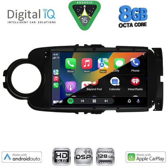 Digital IQ Auto-Audiosystem Für Toyota Yaris 2011-2015 Bluetooth USB Eingebautes Wi-Fi GPS Apple CarPlay Android Auto Mit 9 Zoll Touchscreen