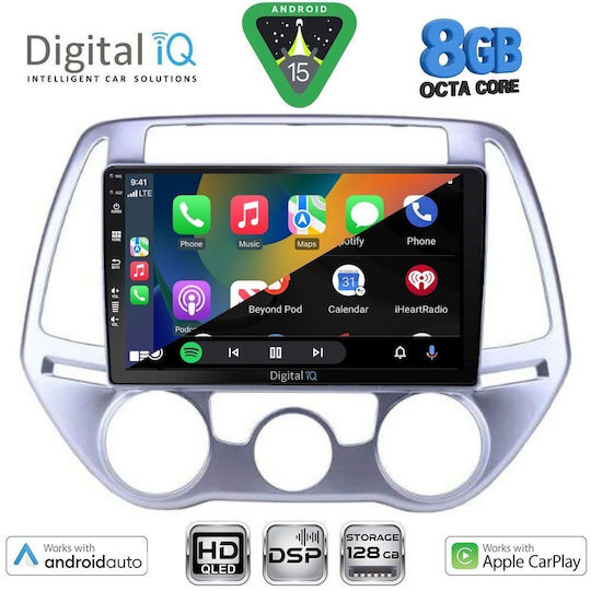 Digital IQ Auto-Audiosysteme für Hyundai i20 2008-2012 mit A/C Bluetooth USB Eingebautes Wi-Fi GPS Apple CarPlay Android Auto mit Touchscreen 9 Zoll