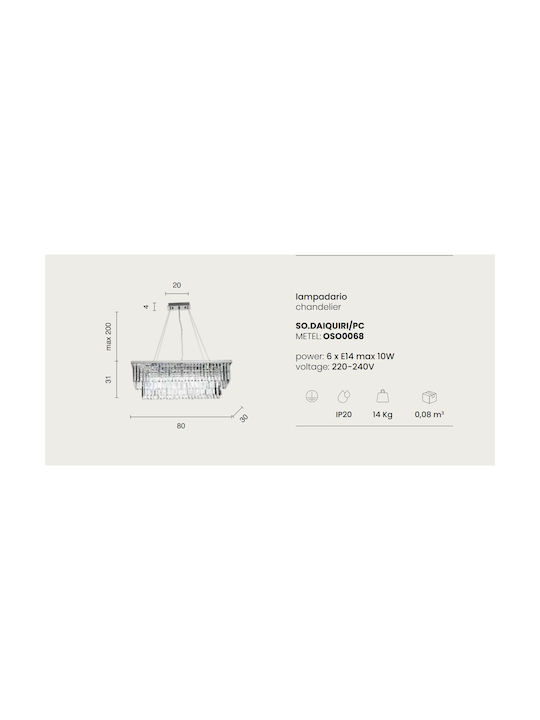 Ondaluce Daiquiri Chandelier with Crystals 6xE14 Transparent 80cm SO.DAIQUIRI/PC