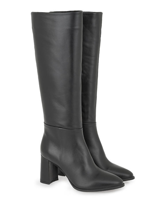 Black Leather Women's Boots with High Heel