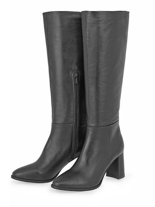 Black Leather Women's Boots with High Heel