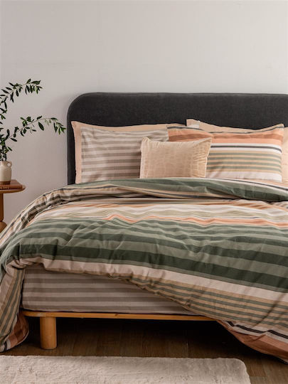 Palamaiki Σετ Παπλωματοθήκη Φανελένια 170x250cm Μονή με Μαξιλαροθήκη Μπεζ