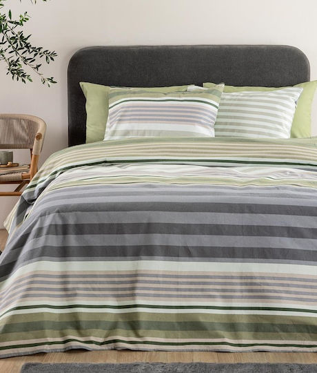 Palamaiki Flannel Beauty Σετ Παπλωματοθήκη Βαμβακερή 170x250cm Μονή με Μαξιλαροθήκη Πράσινη