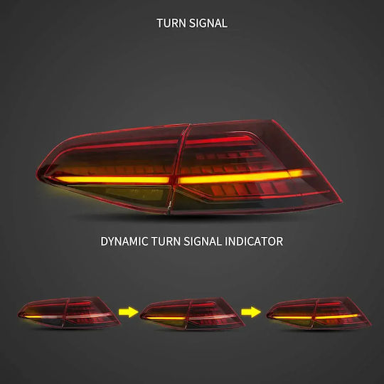 Πίσω Φανάρια Led Vw Golf 7 7.5 Gti R Design 2014-2021 Τρέχουμενο Φλας Κόκκινα Σετ 2τμχ