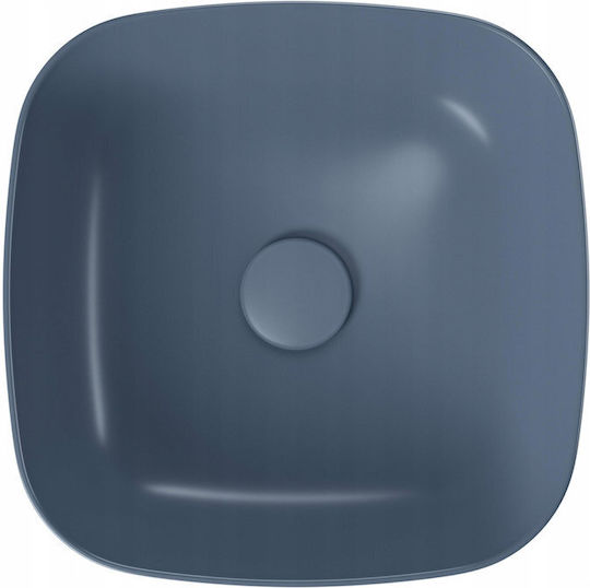 Cersanit Einbau Badezimmerwaschbecken Keramik mit Wasserhahn 38x38cm Blau Matt Cersanit Einbau Badezimmerwaschbecken Keramik mit Wasserhahn 38x38cm Blau Matt