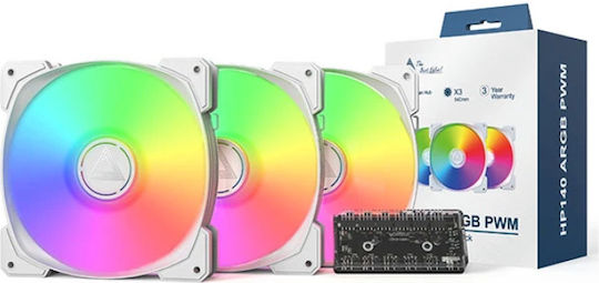 Montech HP140 Case Fan (1600rpm / 95.61cfm) με ARGB Φωτισμό 3τμχ Snow White