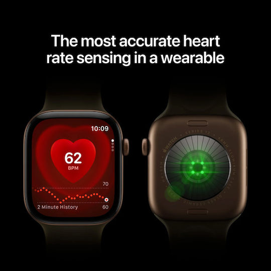 Apple Watch Series 12 Aluminium 42mm Αδιάβροχο με Παλμογράφο (Light Gold Aluminium with Sand Sport Band - S/M)