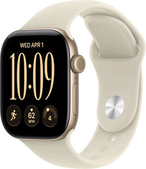 Apple Watch Series 12 Aluminium 42mm Αδιάβροχο με Παλμογράφο (Light Gold Aluminium with Sand Sport Band - S/M)