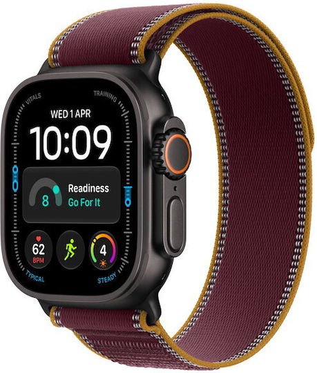 Apple Apple Watch Ultra 4 Titanium 49mm Wasserdicht mit PPG Sensor Schwarz Titan mit Burgunder Trail Loop M/L