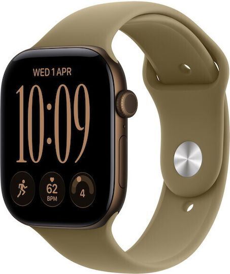 Apple Watch Series 12 Aluminium 46mm Αδιάβροχο με Παλμογράφο (Dark Bronze Aluminium with Olive Sport Band - M/L)