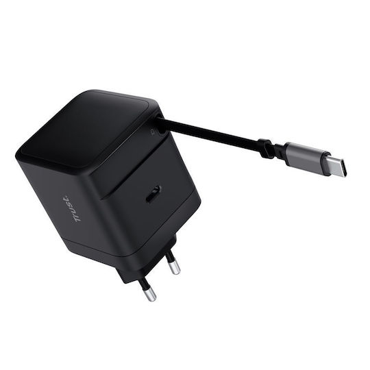 Trust Trust Handyladegerät mit integriertem Kabel GaN mit USB-C USB-C 65W Stromlieferung Schwarz