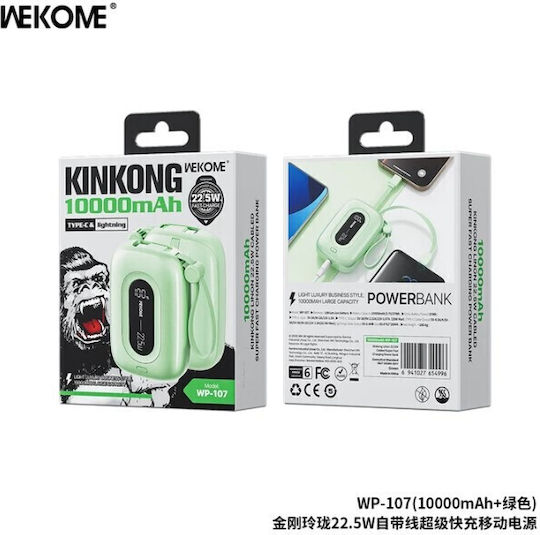 WK WP-107 Външна батерия 10000mAh 22.5W Power Delivery Зелен
