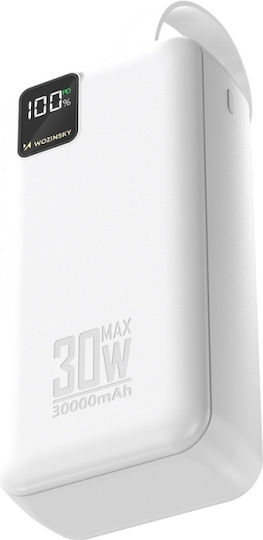 Wozinsky W8-W Power Bank 30000mAh 30W mit 2 USB-A Ausgangsanschlüsse und USB-C Ausgangsanschlüsse Weiß