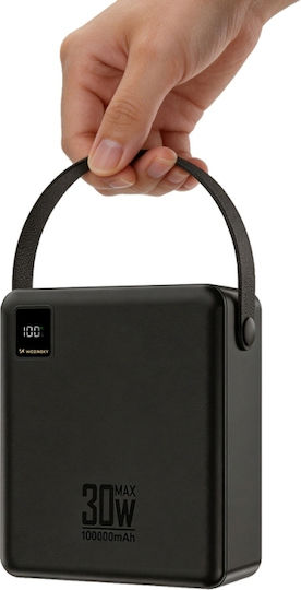 Wozinsky W8-B Външна батерия 100000mAh 30W с 2 USB-A изходни порта и 2 USB-C изходни порта Черна