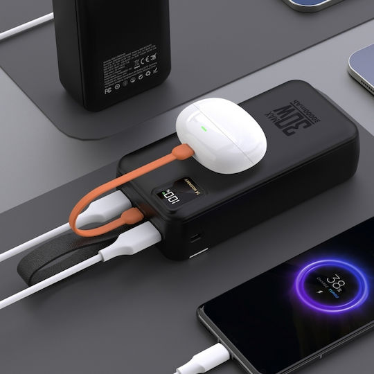 Wozinsky W8-W Външна батерия 30000mAh 30W с 2 USB-A изходни порта и USB-C изходен порт Черен