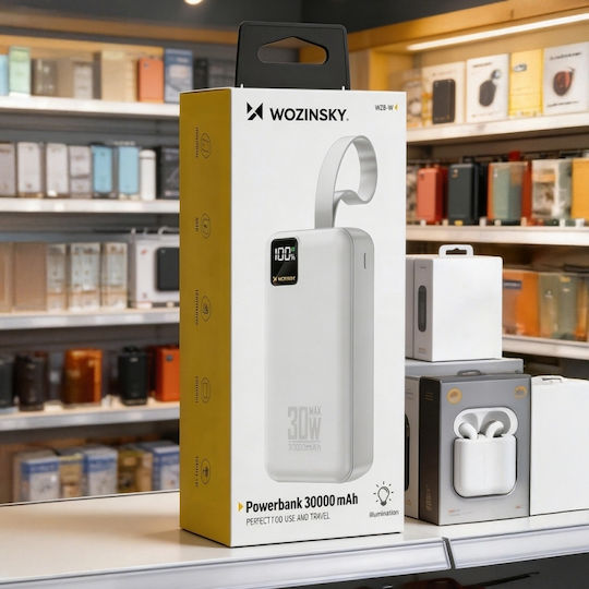 Wozinsky W8-W Power Bank 30000mAh 30W mit 2 USB-A Ausgangsanschlüsse und USB-C Ausgangsanschlüsse Weiß