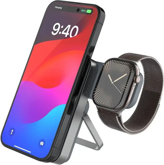 Fixed MagZen5 Stand MagSafe Power Bank 5000mAh mit USB-C Ausgangsanschlüsse Grau