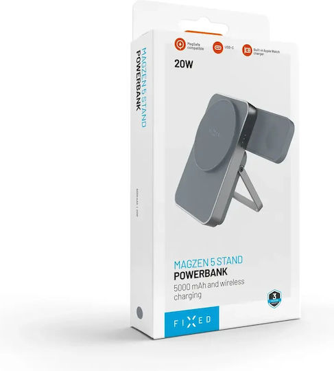 Fixed MagZen5 Stand MagSafe Power Bank 5000mAh mit USB-C Ausgangsanschlüsse Grau