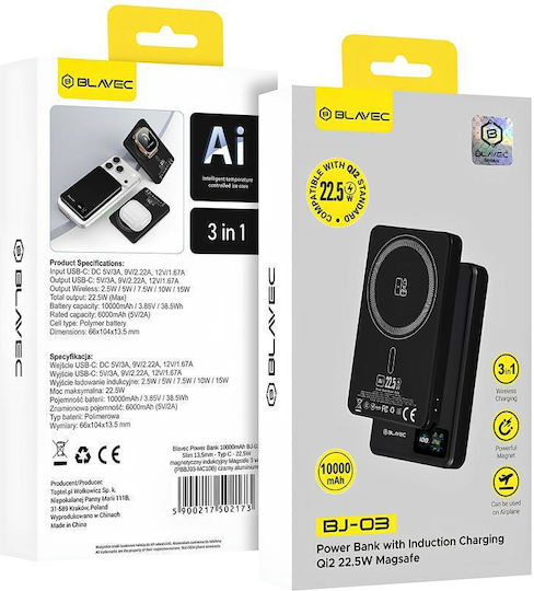 Blavec BJ-03 Slim MagSafe Qi2 Power Bank 10000mAh 22.5W Power Delivery Grey