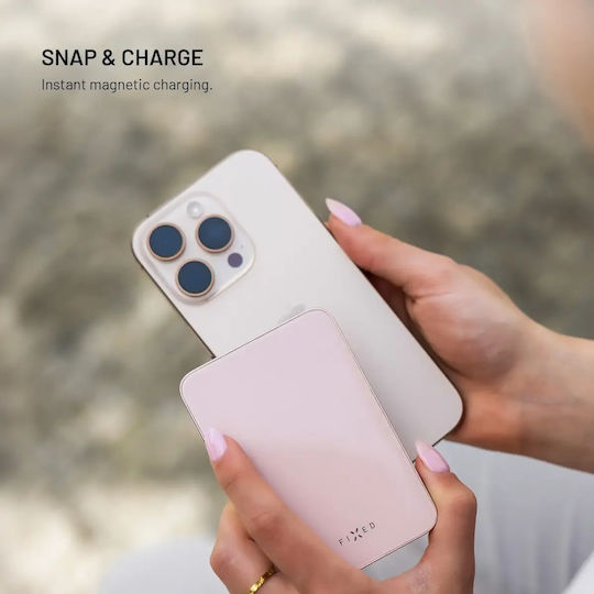 Fixed MagZen 5 Crystal MagSafe Qi2 Външна Батерия 5000mAh 20W с USB-C Изходен Порт Power Delivery Розова