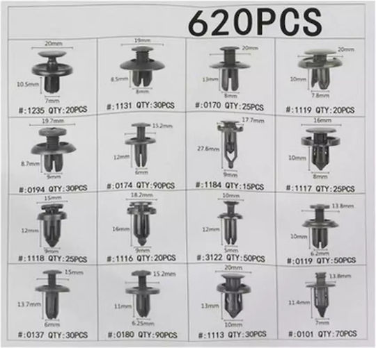 Set Clipsuri din Plastic pentru Mașină și Unelte de Demontare 625 Bucăți Xtrobb