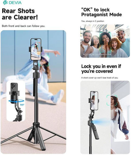 Devia ES086 C17 AI Face Tracking Selfie Stick Cell Phone Tripod Bluetooth Black