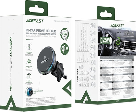 Acefast Car Mobile Mount 4.7" - 6.9" with Magnet & Wireless Charging 25W Grey