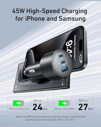 Anker Car Charger 167.5W Fast Charging with Ports: 1xUSB-A 2xType-C with Type-C Cable