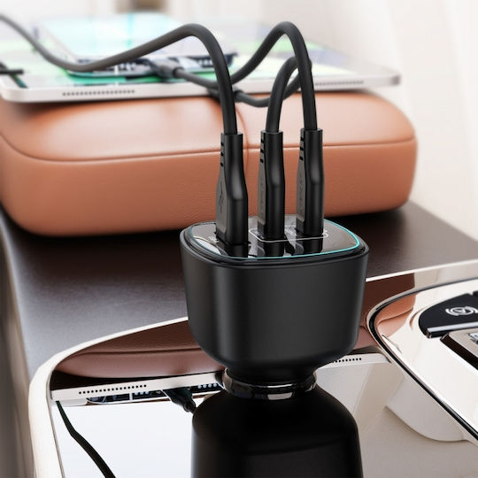 Acefast Car Charger 200W 5A Fast Charging with Ports 1xUSB-A 2xType-C Black Colour