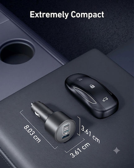 Anker Car Charger 167.5W Fast Charging with Ports: 1xUSB-A 2xType-C with Type-C Cable