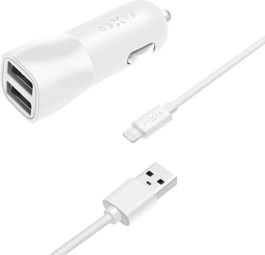 Fixed Φορτιστής Αυτοκινήτου 15W 3.1A με Θύρες: 2xUSB-A μαζί με Καλώδιο Lightning Λευκό Χρώμα