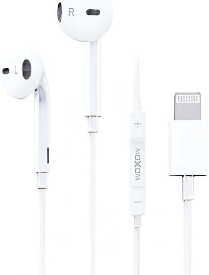 Wired Lightning Earphones Moxom iPhone iPad Microphone & Control Clear Sound White
