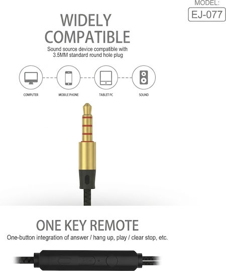 Ej-077 In-Ear Freisprecheinrichtung Kopfhörer mit Stecker 3.5mm Schwarz