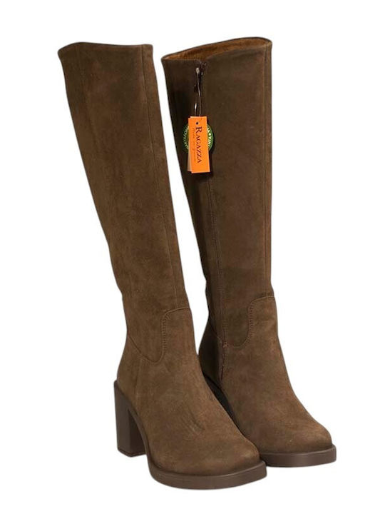 Damenstiefel aus Leder mit Hohem Absatz Braune