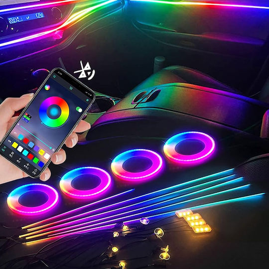 Атмосферни Светлини За Интериор На Автомобил RGB LED 18 1 HW-0412