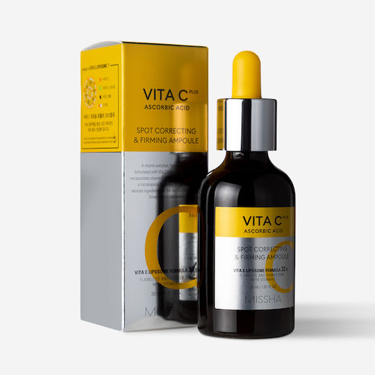 Missha Vita C Plus Spot Correcting & Firming Ampoule Moisturizing & Anti-Aging Ampoule Face Serum with Vitamin C & Vitamin E for Brightening & Firming 30ml