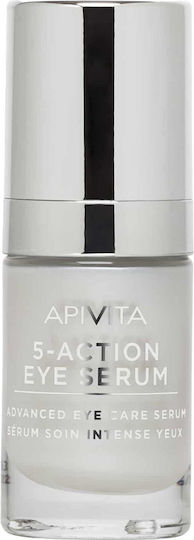 Apivita 5-Action mit weißer Lilie Feuchtigkeitsspendend & Anti-Aging Serum Augen mit Hyaluronsäure für Dunkle Augenringe & Straffung 15ml