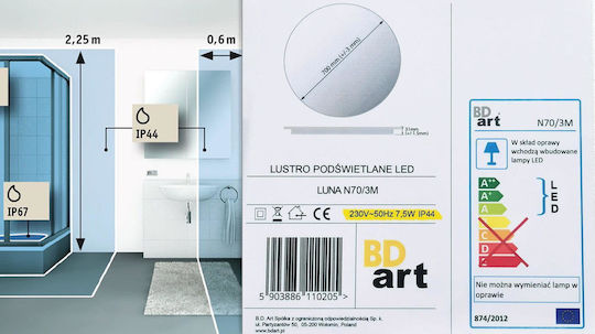 BD art Кръгло Огледало за Баня LED 60x60cm Бял