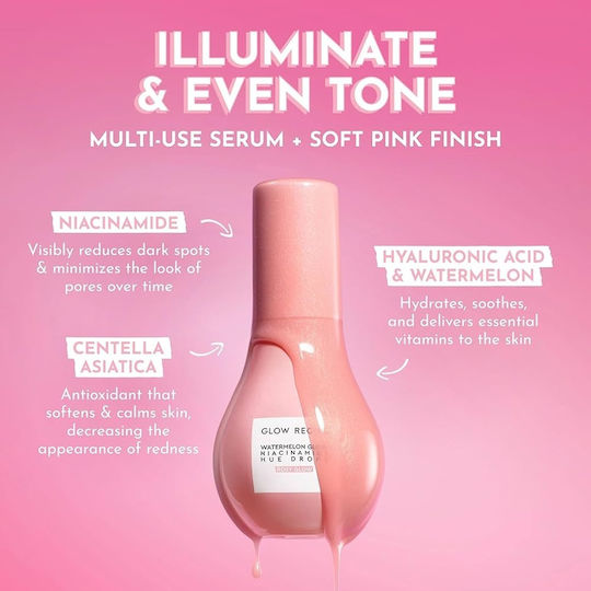 Glow Recipe Watermelon Glow Hue Drops Face Serum Tinted with Centella Asiatica & Niacinamide for Brightening Rosy Glow 40ml