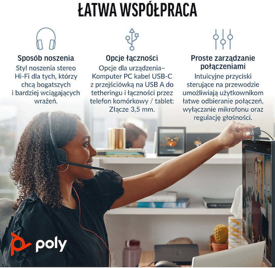 Poly Blackwire C3225 On Ear Multimedia Ακουστικά με μικρόφωνο και σύνδεση USB-C