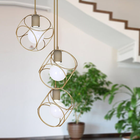 Megapap Lusita Κρεμαστό Φωτιστικό Χρυσό με Ντουί E27 35x35x90εκ.